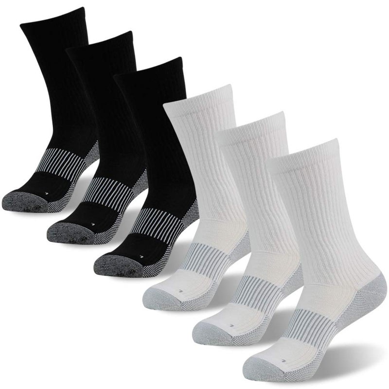 FOOTPLUS Copper Socks for Hiking  Mens Womens Crew Breathable Running Crew Home Work Wear Cushioned Sole Mountain Climbing Winter Socks 3 White& 3 Black Large
